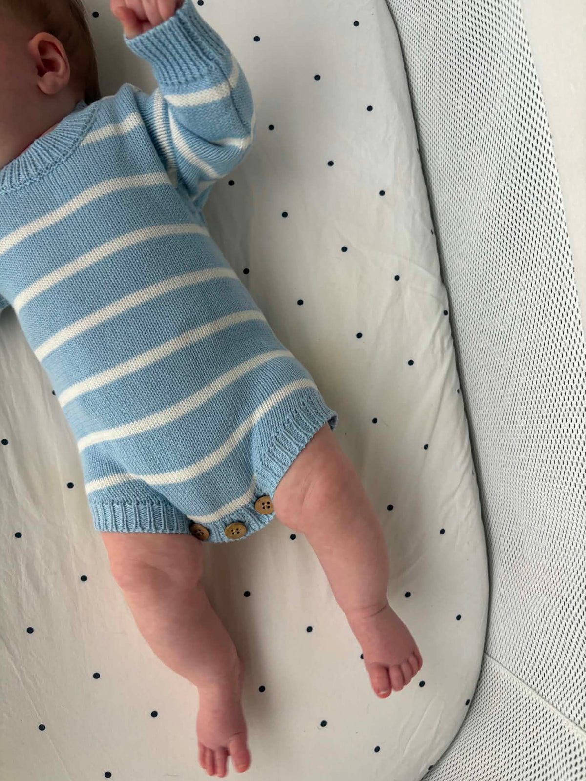 Sky Blue & White Striped Baby Romper | Organic Cotton