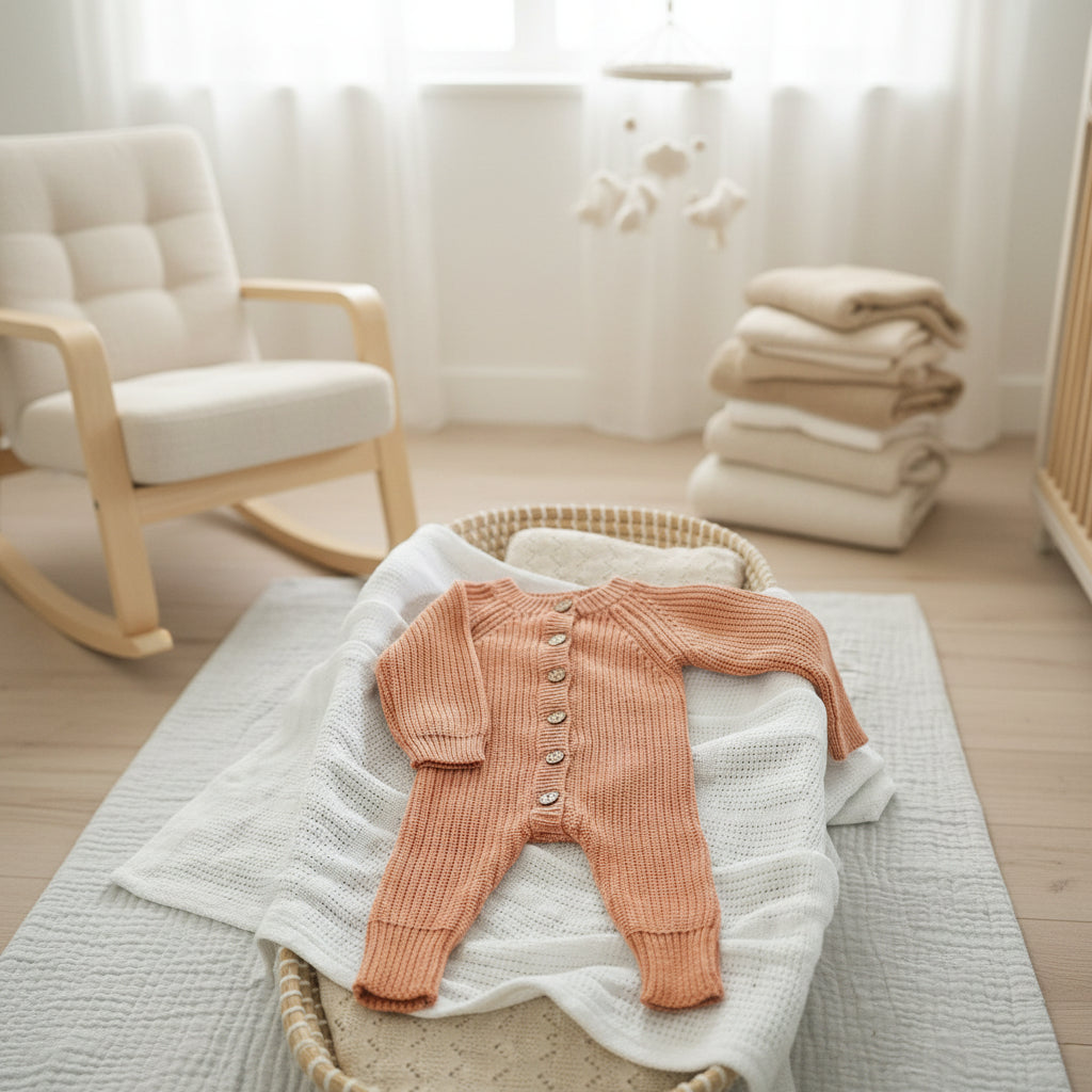 Dusty Clay Organic Cotton Knitted Long Romper (NB–3 Months)
