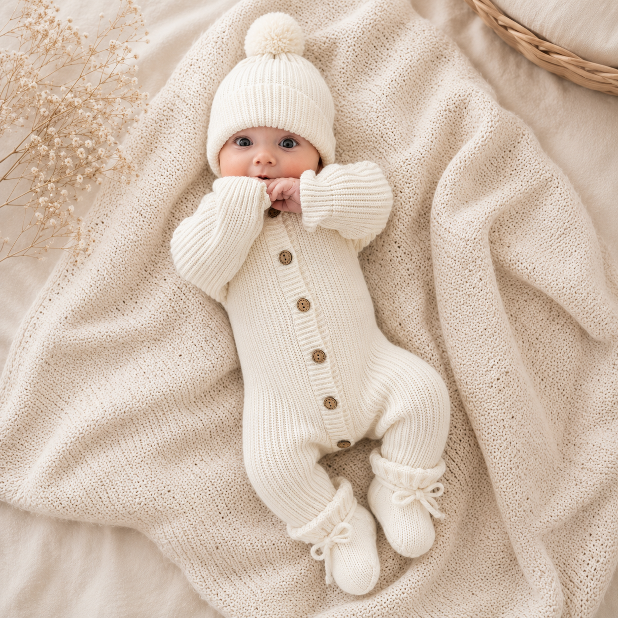 Organic cotton chunky knit baby bodysuit for newborn babies in Australia