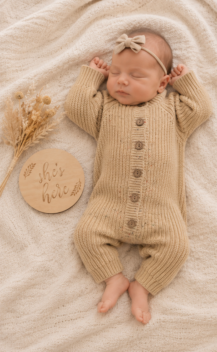 Organic cotton chunky knit baby bodysuit for newborn babies in Australia
