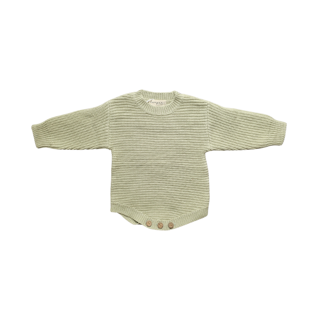 Tea Green Chunky Knit Rompers