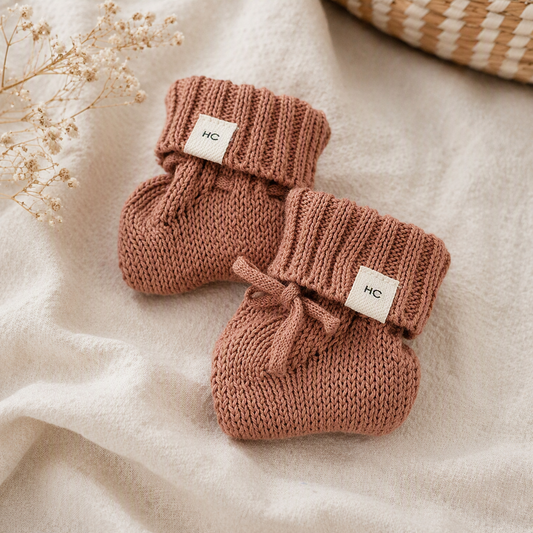 Dusty Clay Cotton Baby Booties | Chunky Knit Newborn Booties