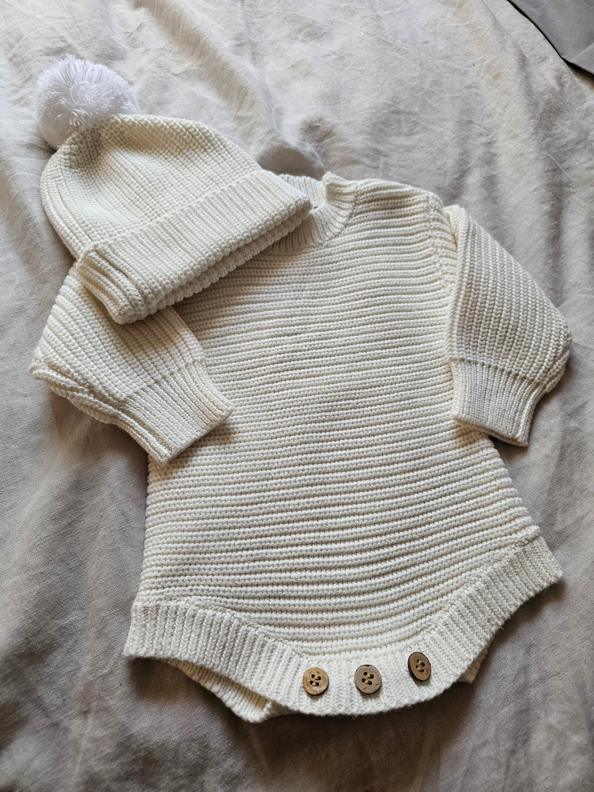 White newborn knit romper organic cotton 