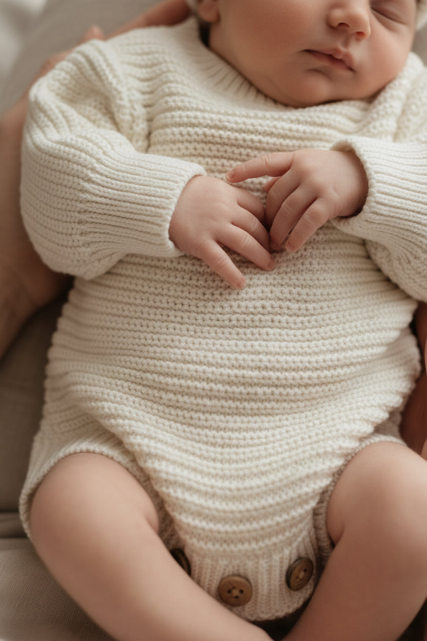 Milk White Short Newborn Knit Romper | Organic Cotton