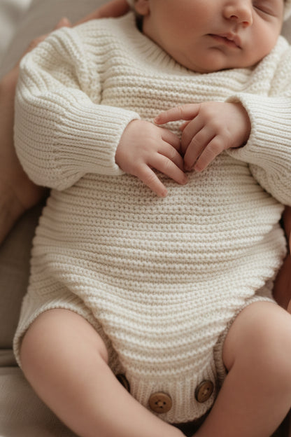 Milk White Short Newborn Knit Romper | Organic Cotton