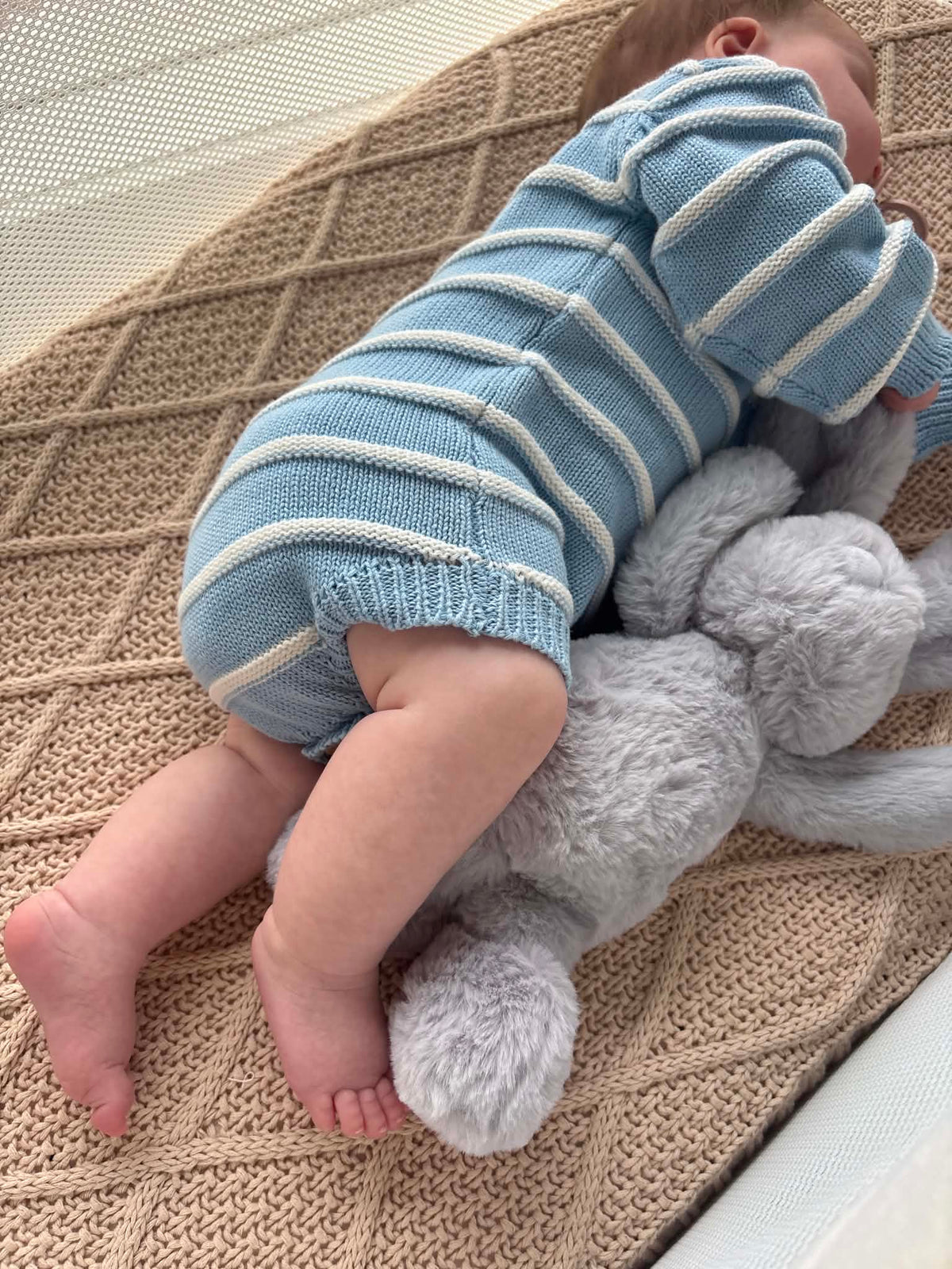 Sky blue knitted newborn coming home outfit