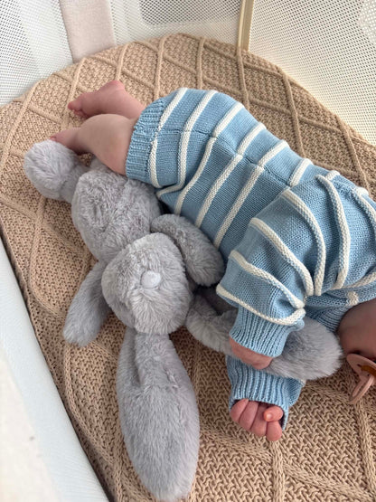 Sky blue organic cotton baby romper for newborn photography