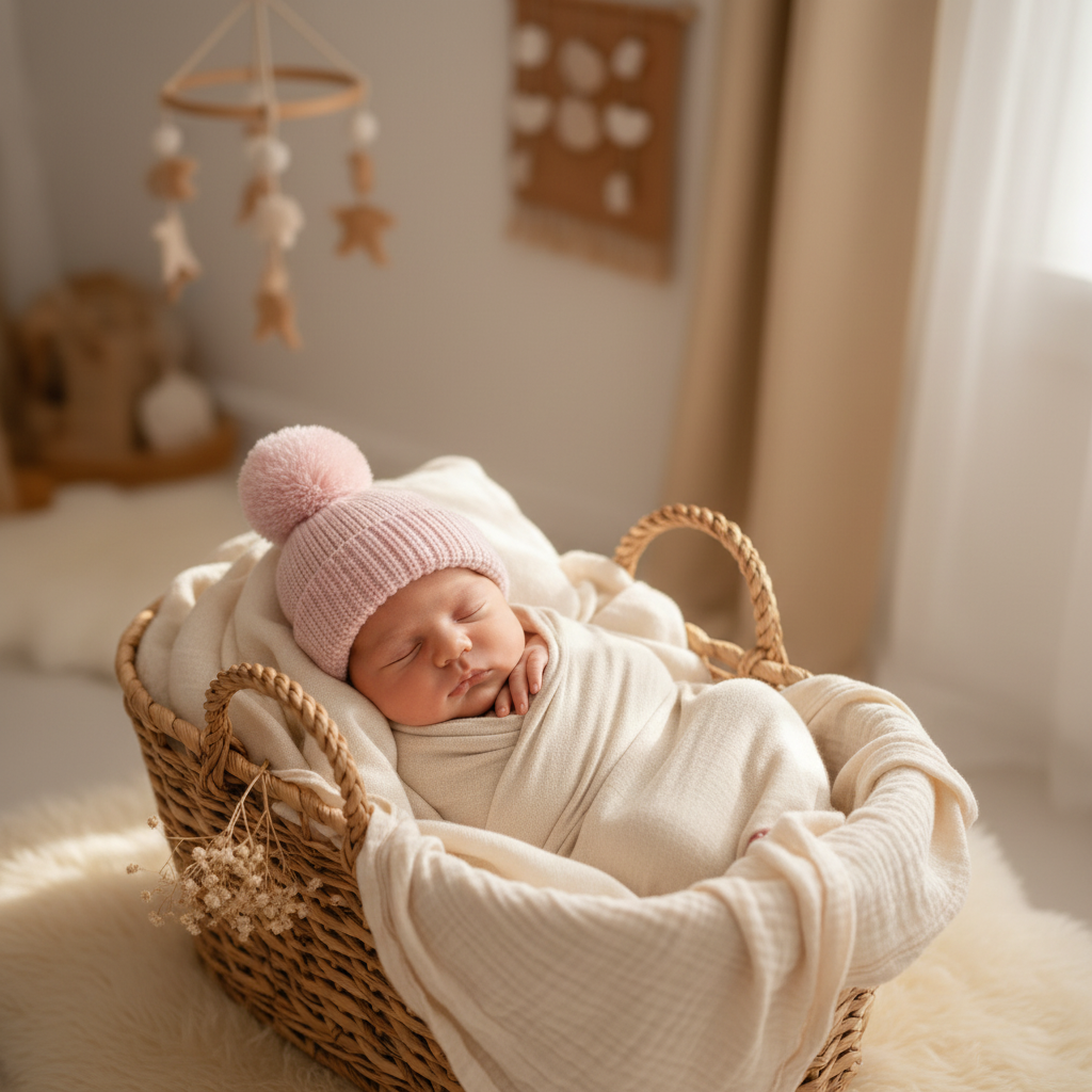 Marshmallow Pink baby pink organic cotton knitted baby beanie