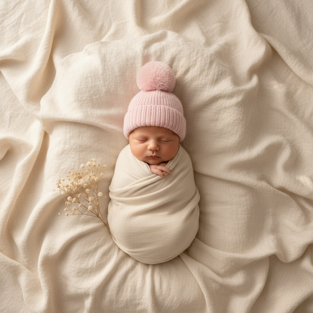 Marshmallow Pink baby pink organic cotton knitted baby beanie