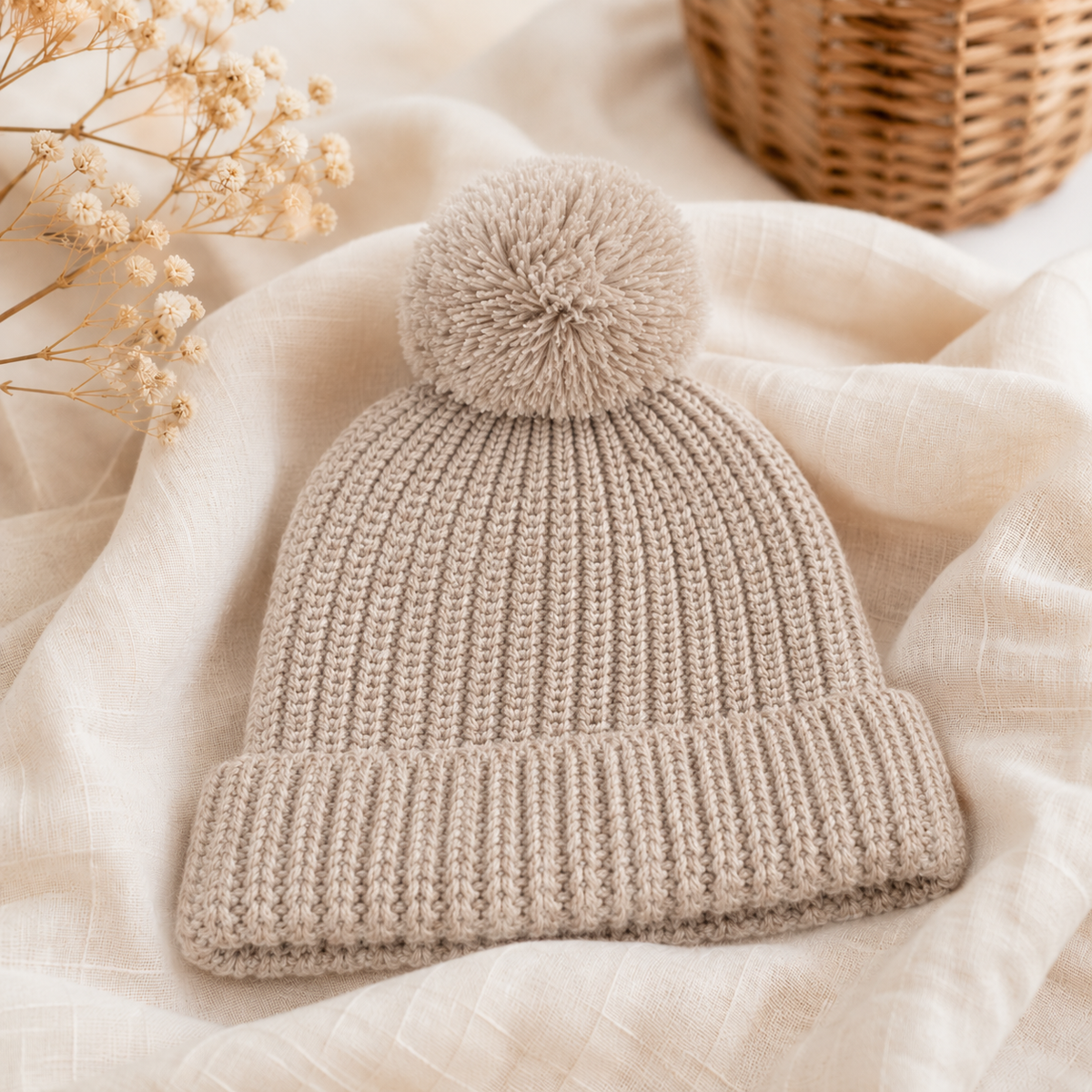 Earthy Taupe Beige organic cotton knitted newborn beanie