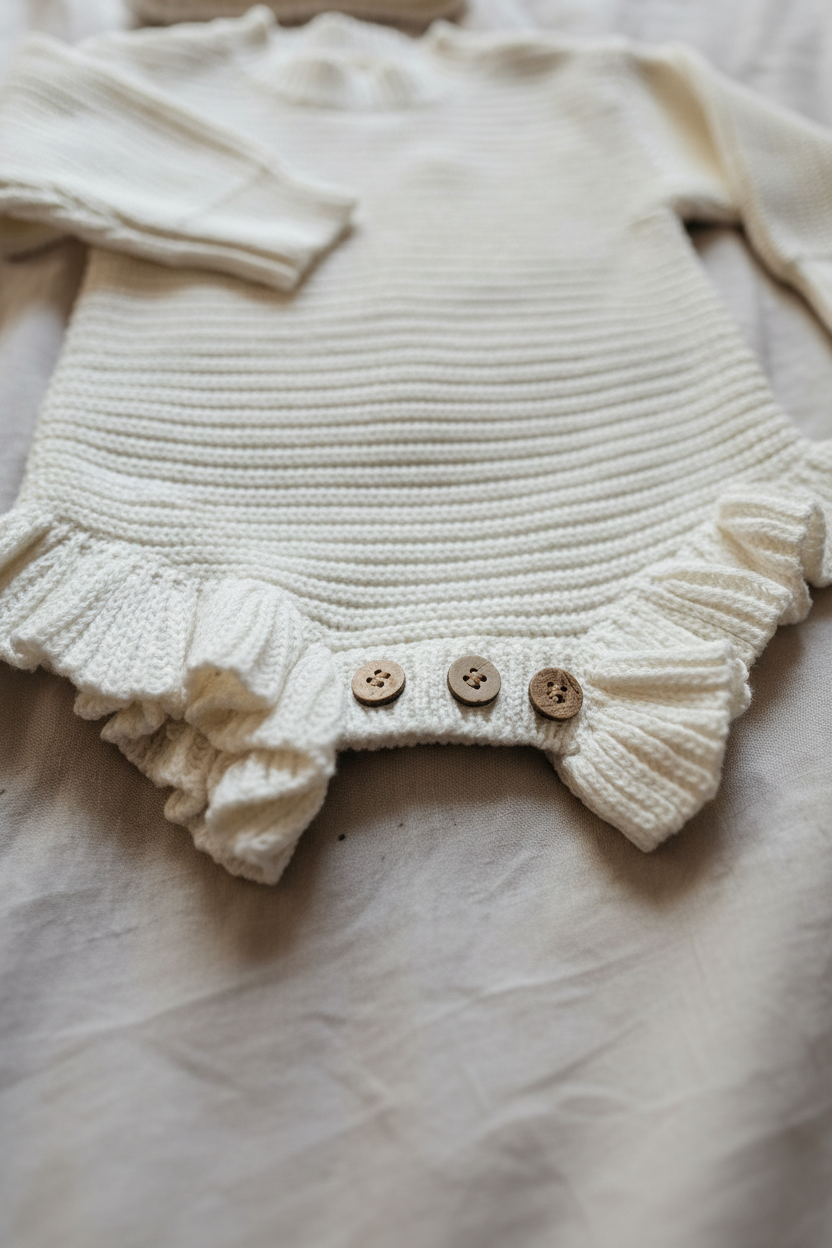 Close up of frill trim and knit texture