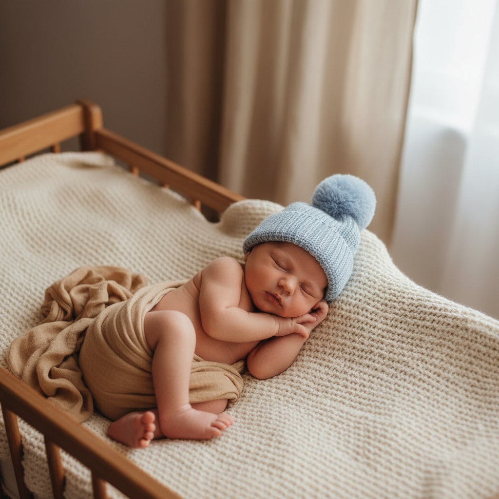 cotton newborn baby blue knit beanie