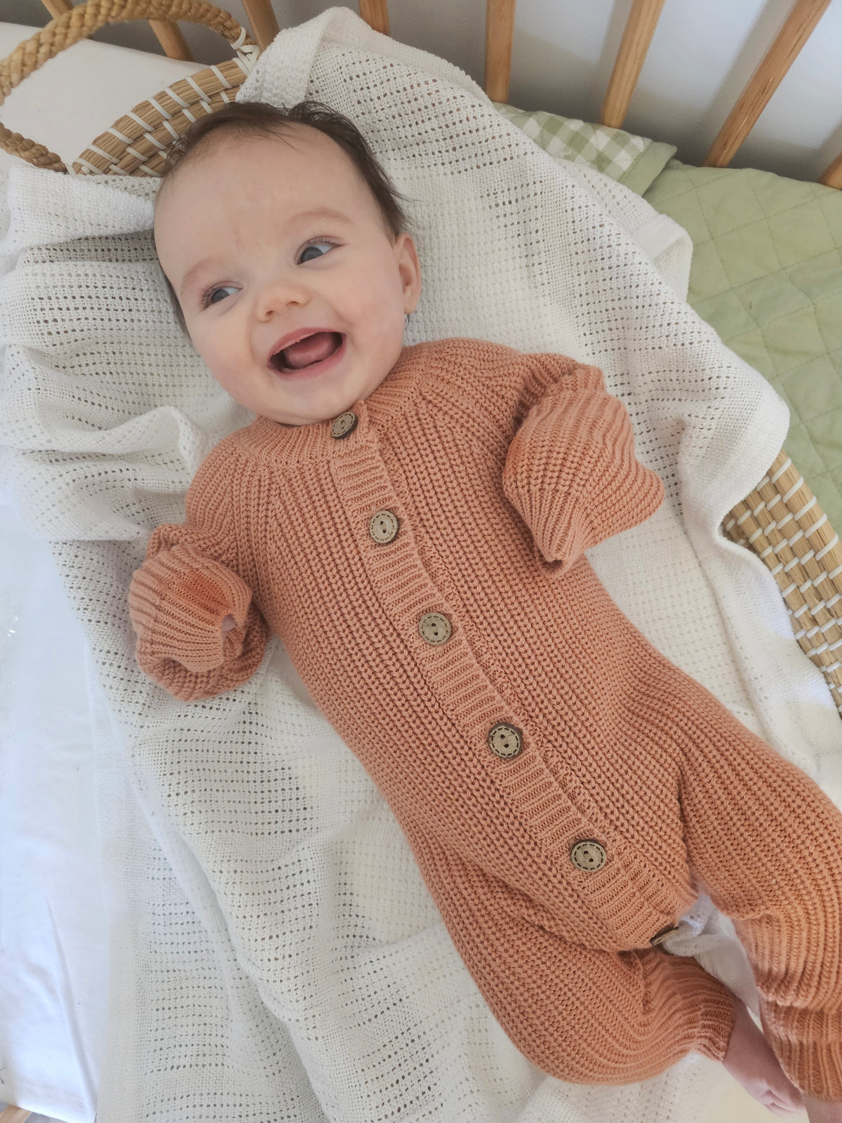Dusty Clay brown organic cotton knitted newborn long romper 0-3 months