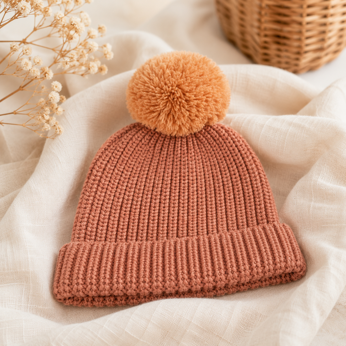 Dusty Clay organic cotton knitted newborn beanie