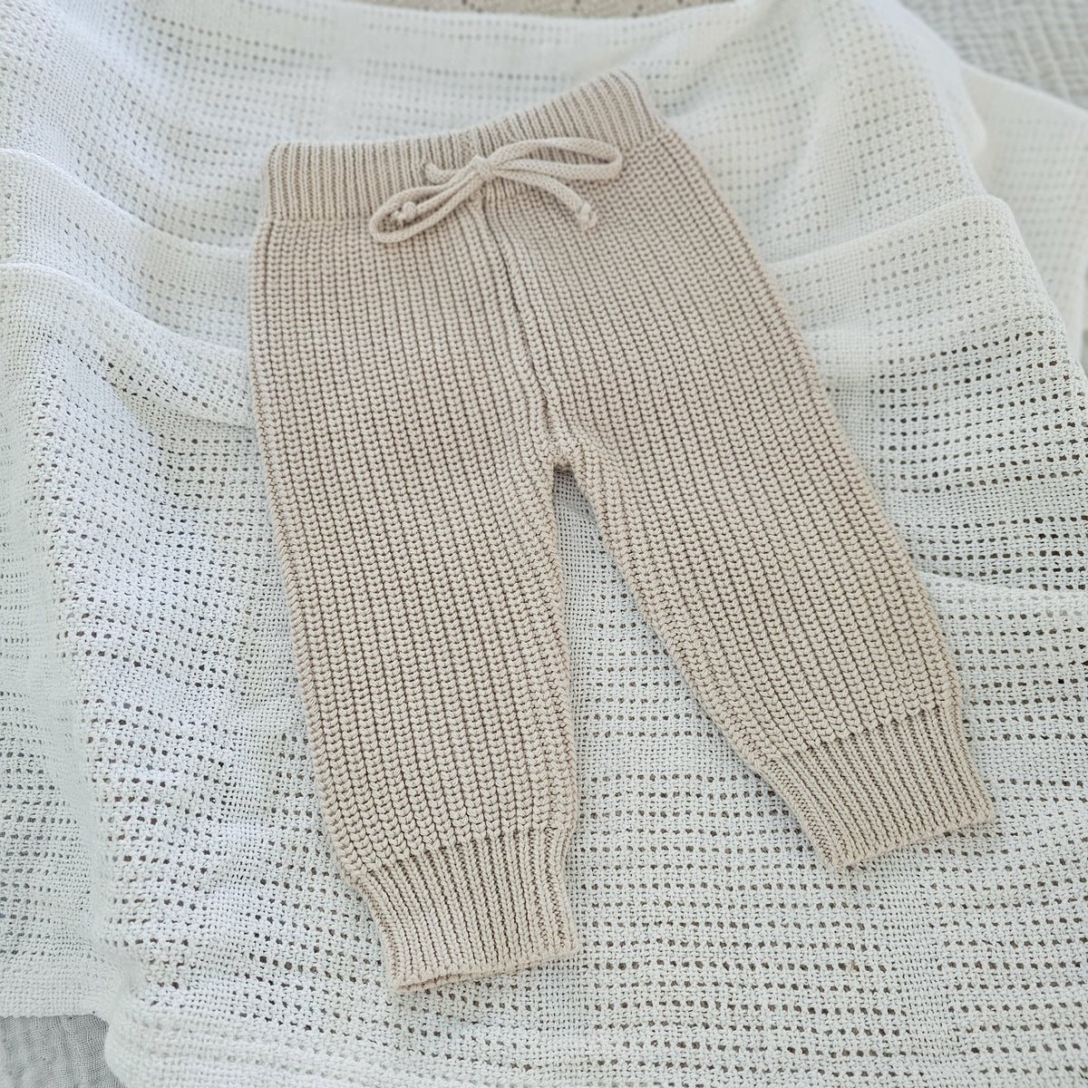 Earthy Taupe beige organic cotton chunky knit baby pants