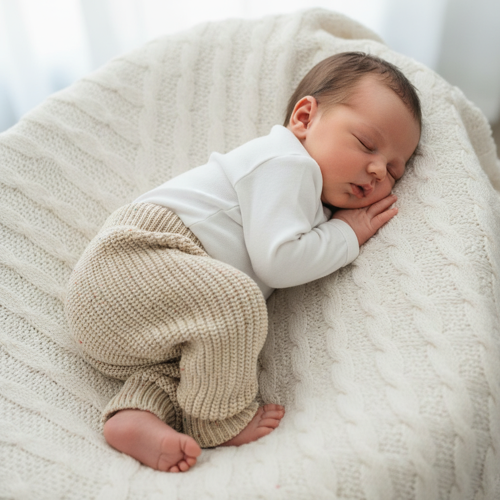 Earthy Taupe beige organic cotton knitted baby pants