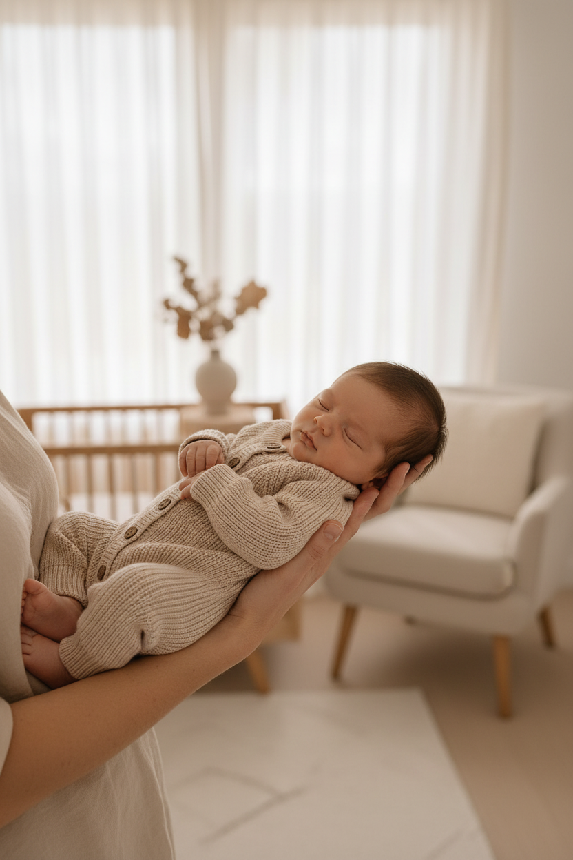 Earthy taupe beige organic cotton knitted newborn long romper