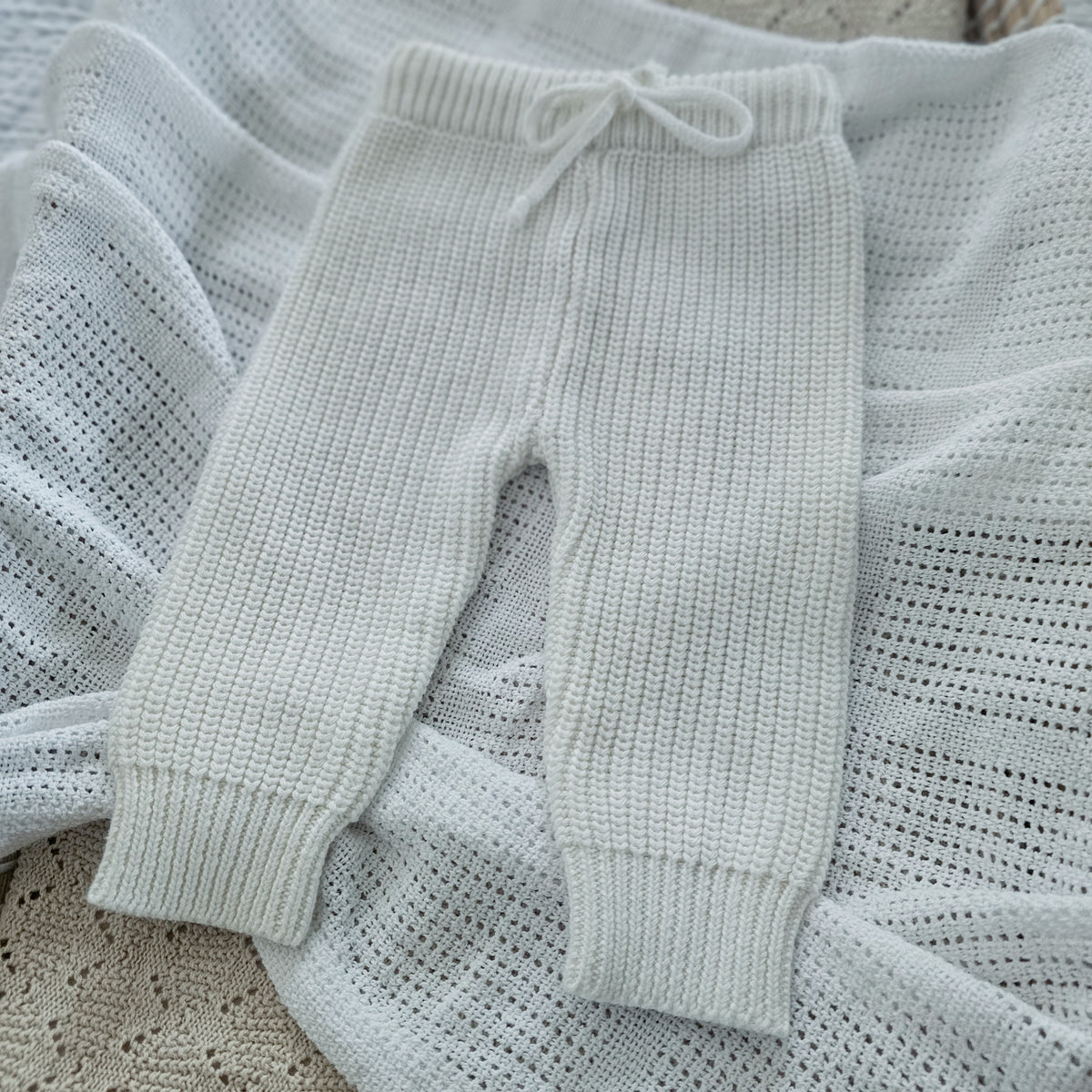 Milk white ivory organic cotton chunky knit baby pants