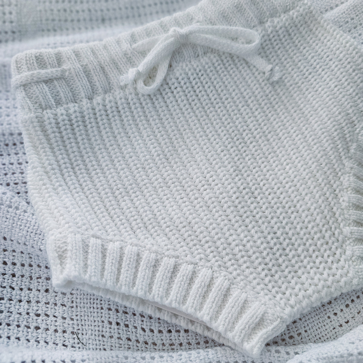white ivory organic cotton knitted baby shorties bloomers 0-3 months