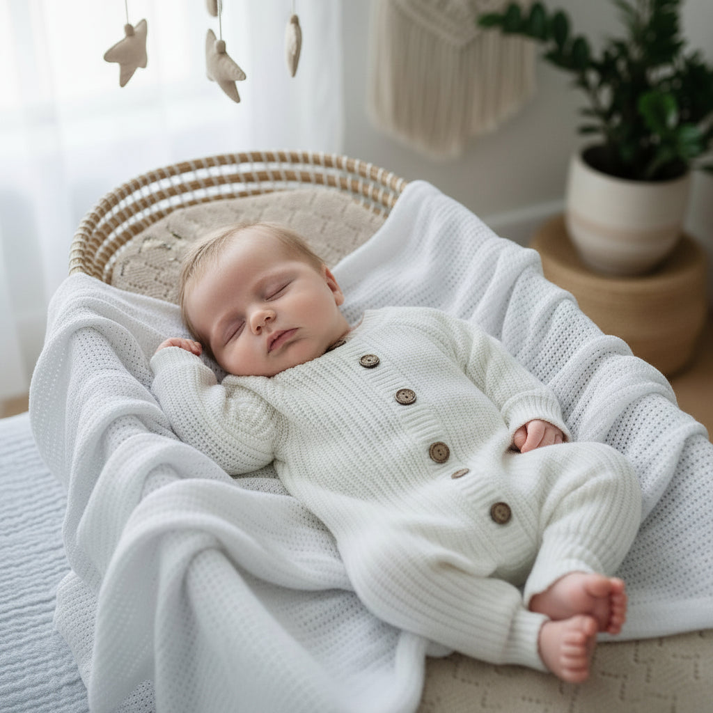 Milk White ivory organic cotton knitted newborn long romper 0-3 months