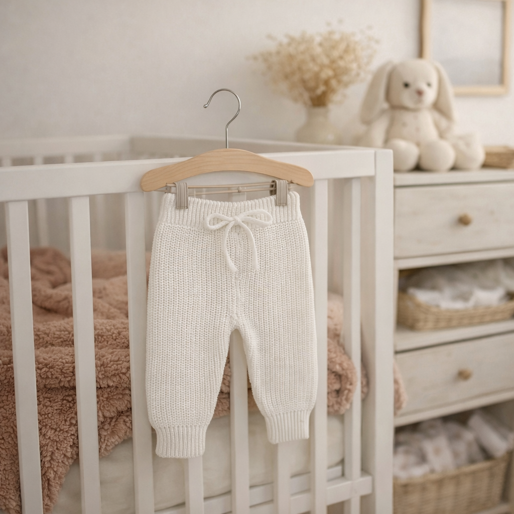 Milk White white organic cotton knitted baby pants