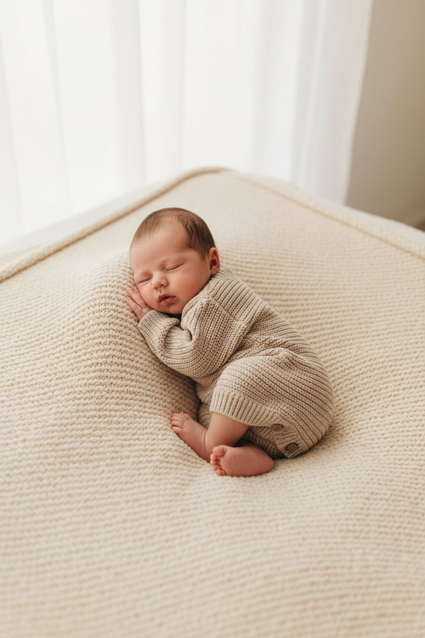newborn baby beige coming home romper