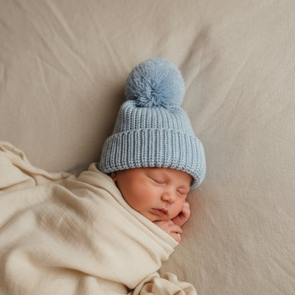 newborn baby blue knit beanie