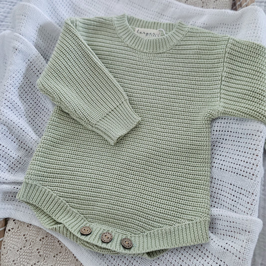 Chunky Knit Baby Romper - Tea Green