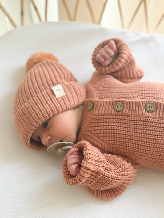Dusty Clay Chunky Knit Baby Beanie