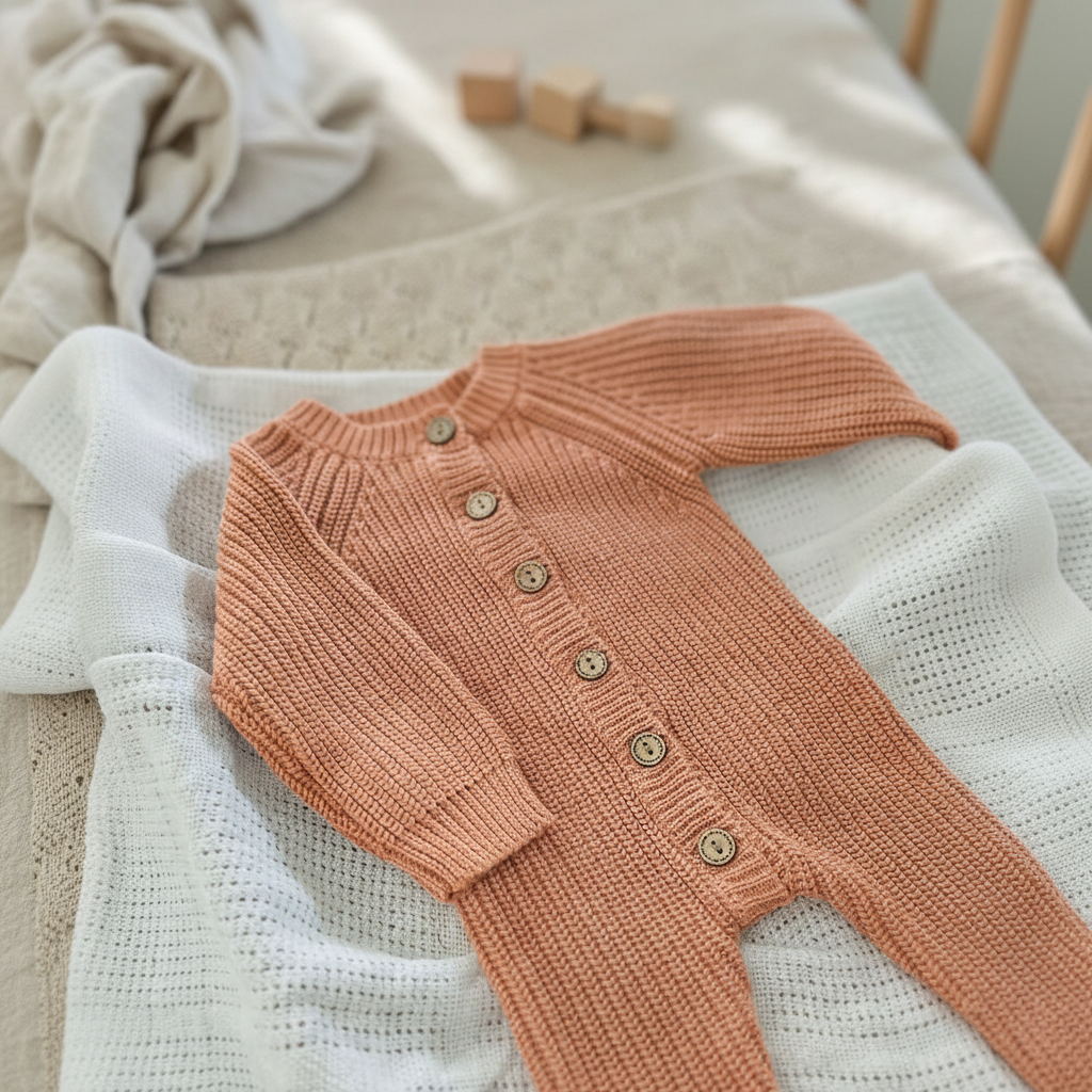 Dusty Clay Organic Cotton Knitted Long Romper (NB–3 Months)