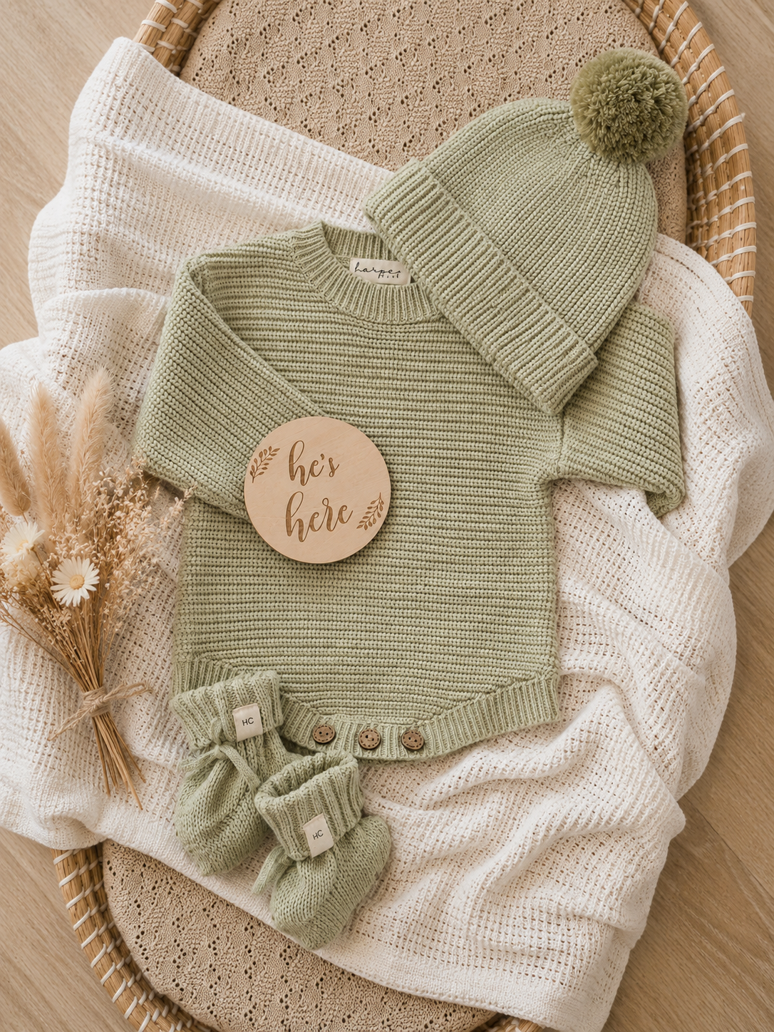 Chunky Knit Baby Romper - Tea Green