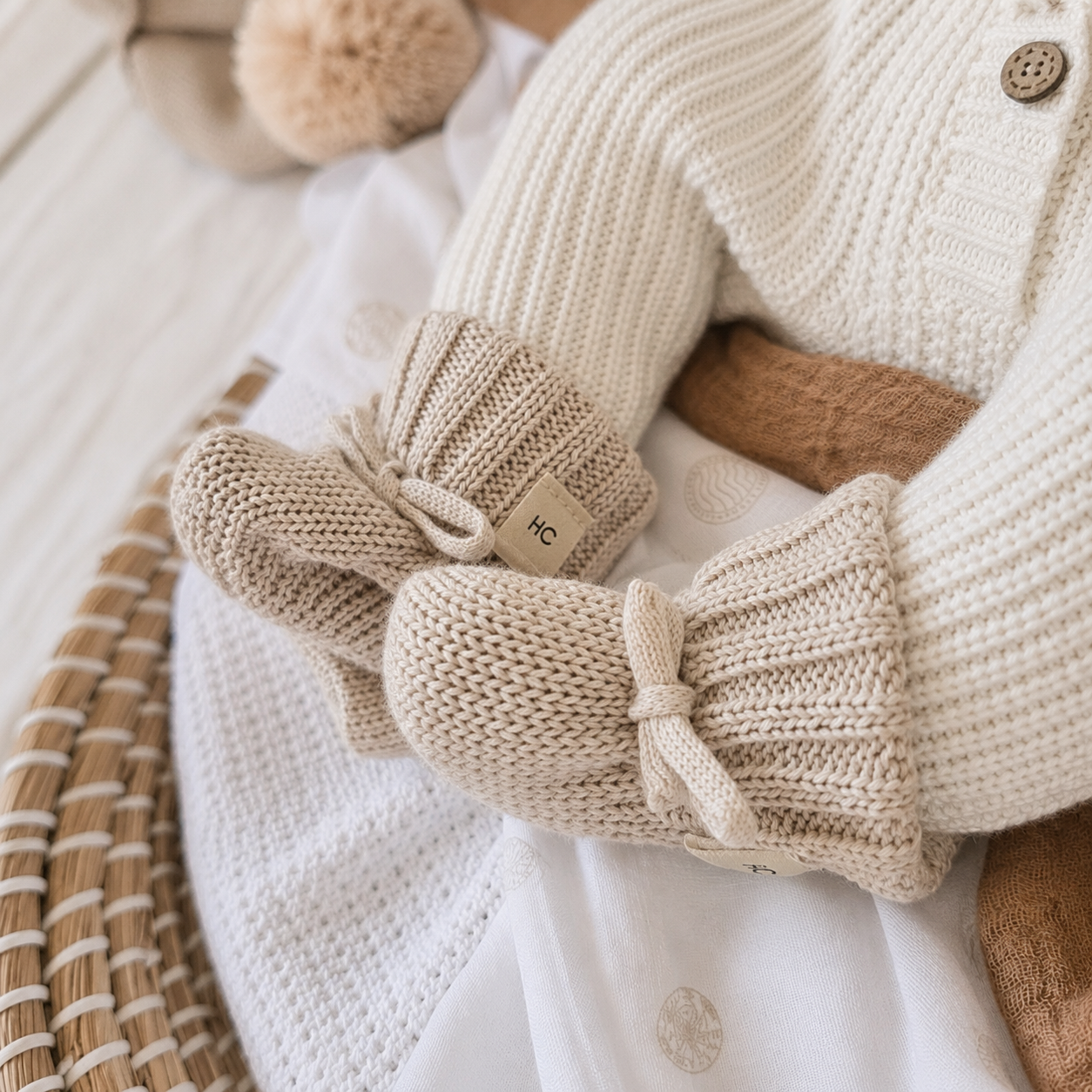 Earthy Taupe Cotton Baby Booties | Chunky Knit Newborn Booties