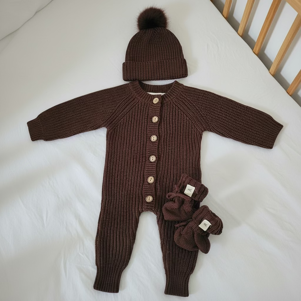 Chocolate Brown Chunky Long Sleeve Baby Romper
