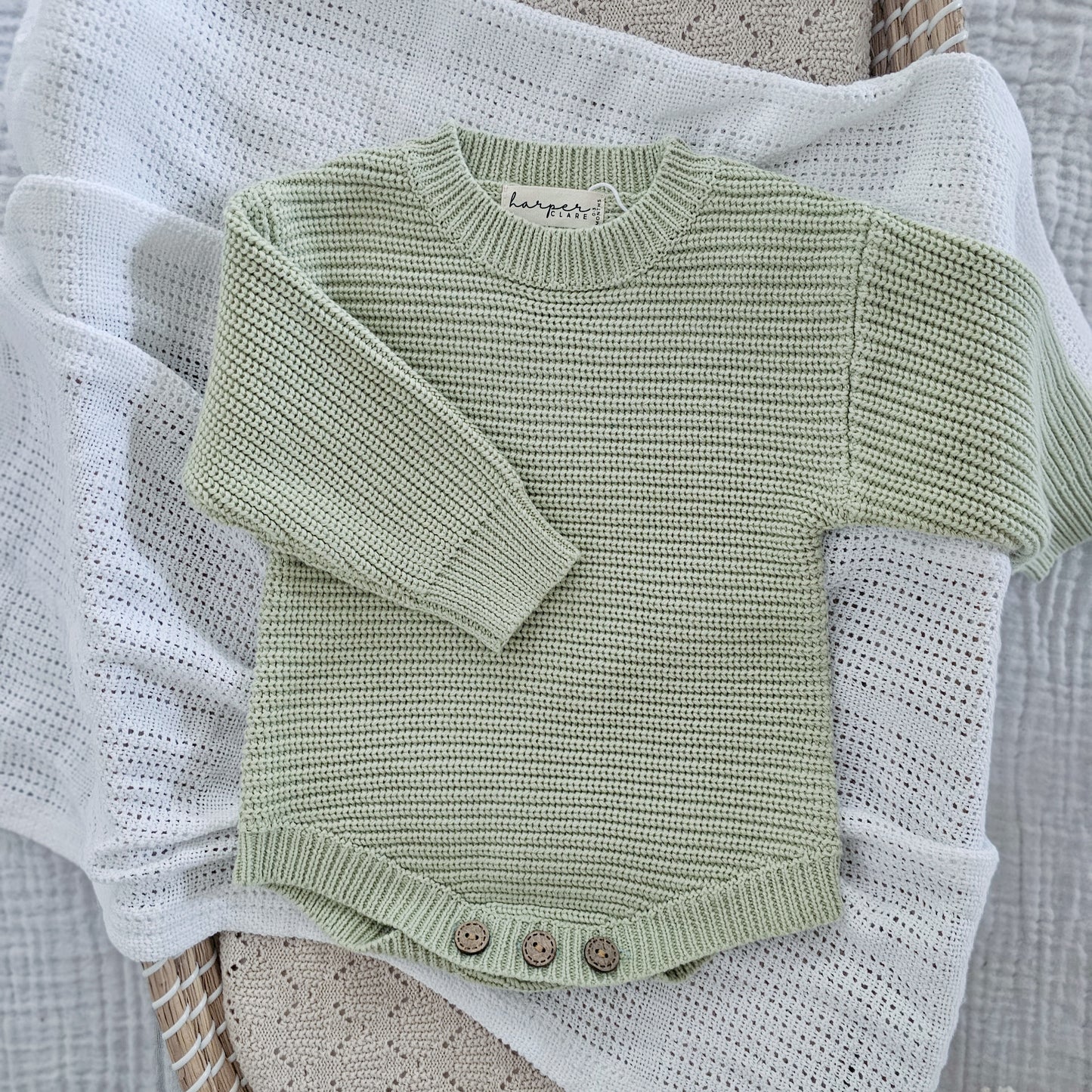Tea Green Chunky Knit Rompers