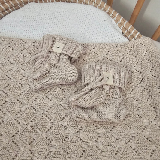 Earthy Taupe Cotton Baby Booties | Chunky Knit Newborn Booties