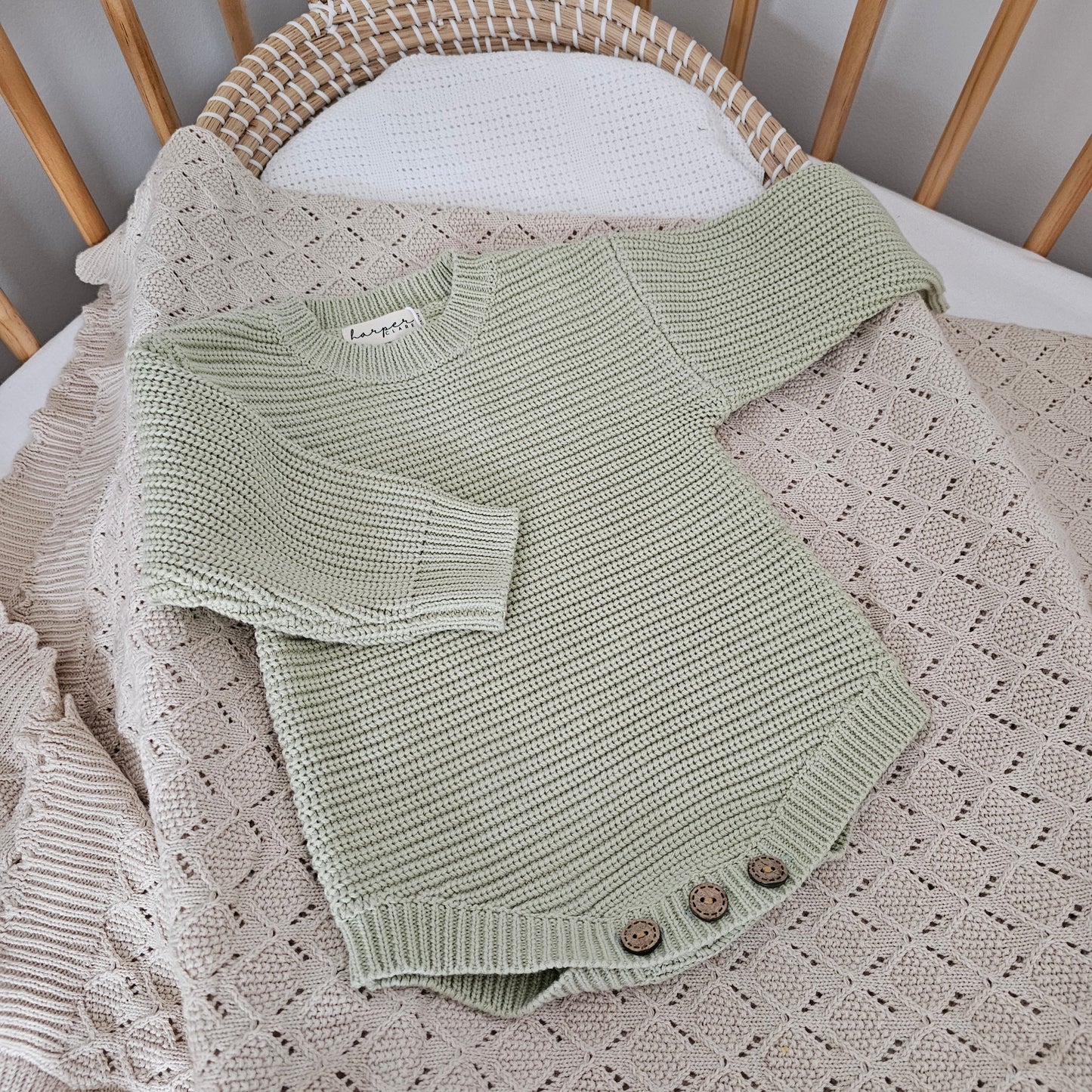 Tea Green Chunky Knit Rompers