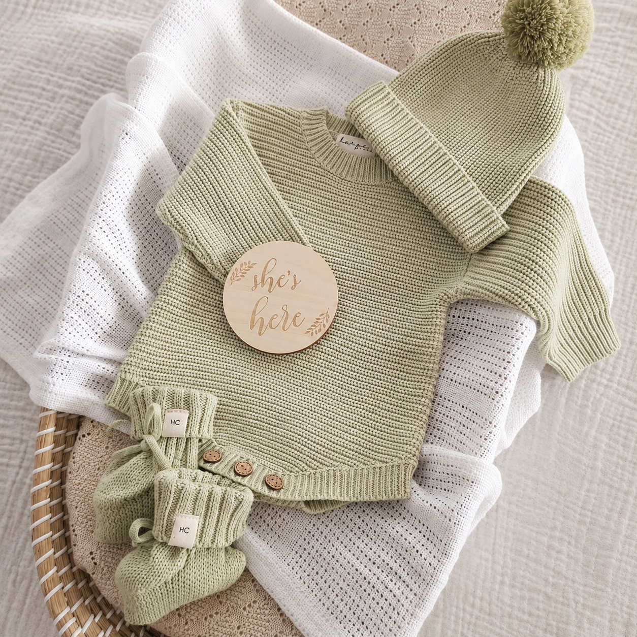 Chunky Knit Baby Romper - Tea Green