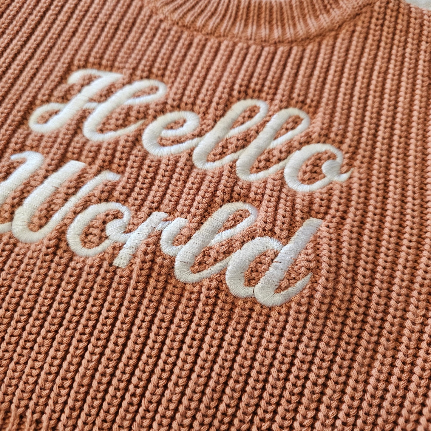 'HELLO WORLD' Chunky Knit Jumper | Dusty Clay