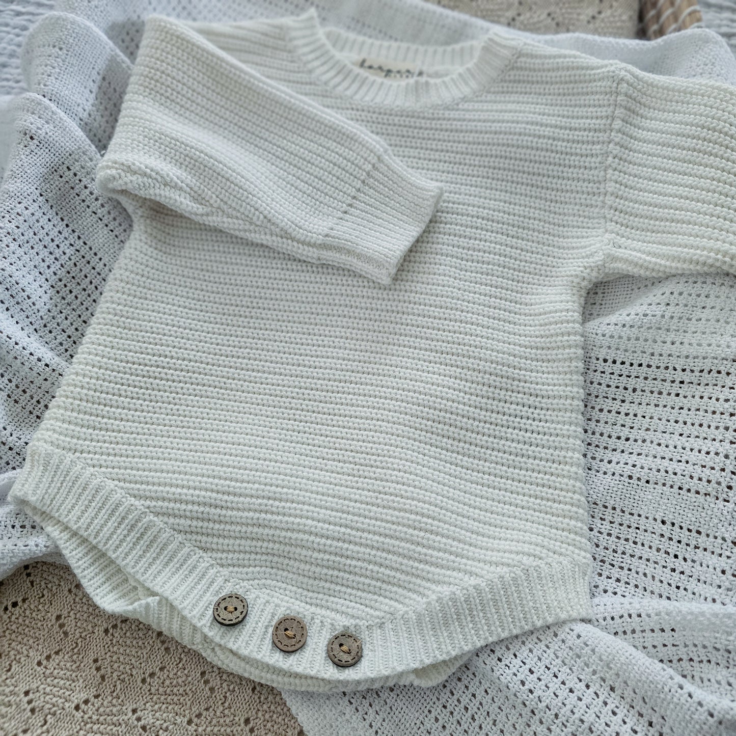 Milk White Chunky Knit Rompers