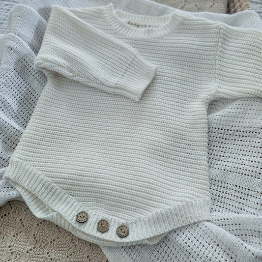 Milk White Chunky Knit Rompers