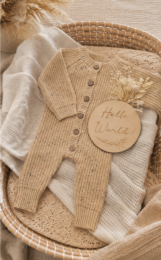 Chunky Knit Baby Bodysuit | Speckled Sand