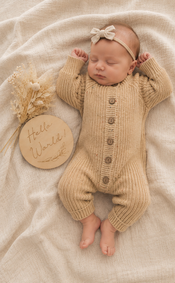 Chunky Knit Baby Bodysuit | Speckled Sand