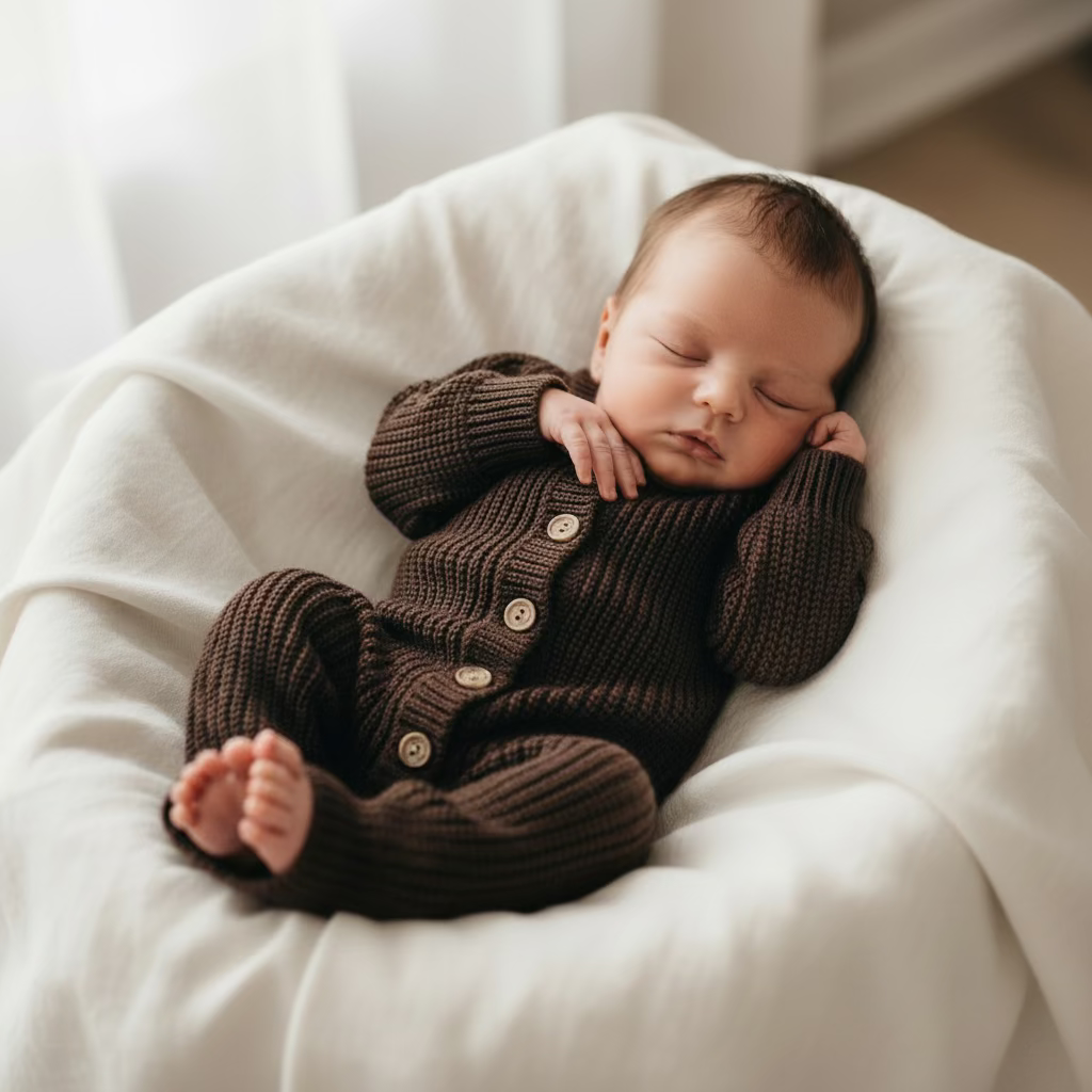 Chocolate Brown Chunky Long Sleeve Baby Romper
