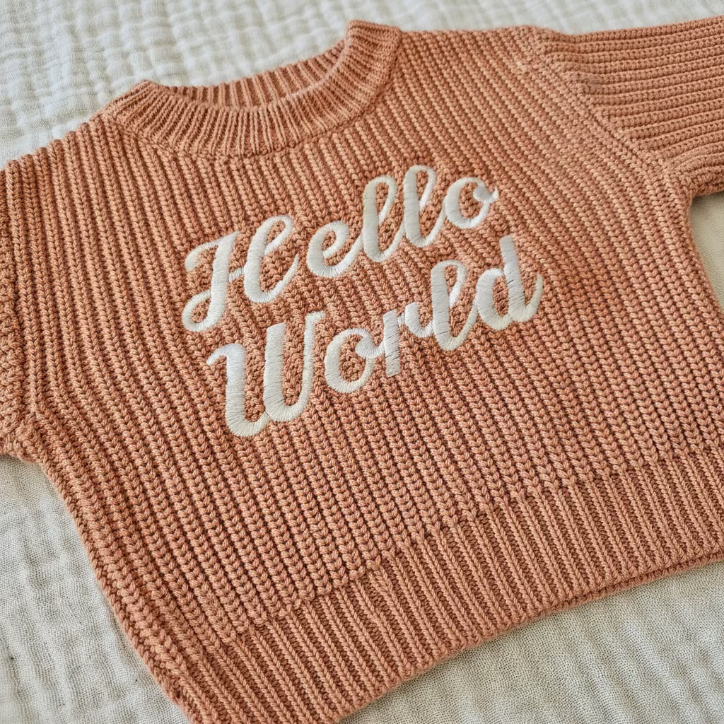'HELLO WORLD' Chunky Knit Jumper | Dusty Clay