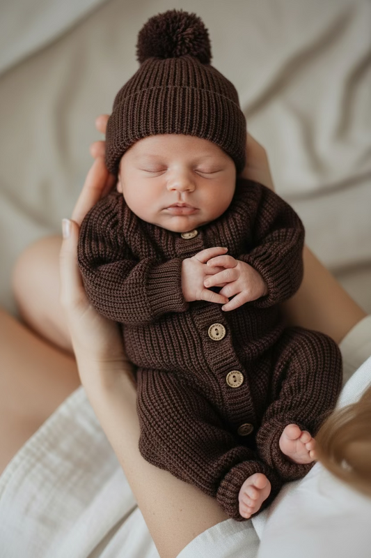 Chocolate Brown Chunky Long Sleeve Baby Romper