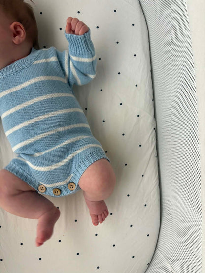 Sky Blue & White Striped Baby Romper | Organic Cotton