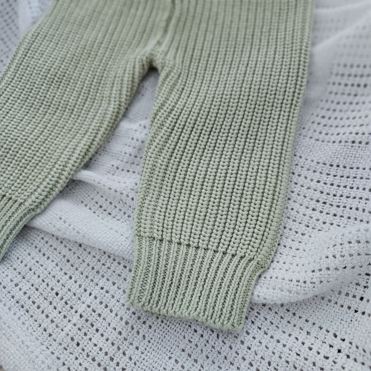 Sage green organic cotton chunky knit baby pants 0-3 months