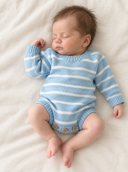 sky blue and white striped romper newborn
