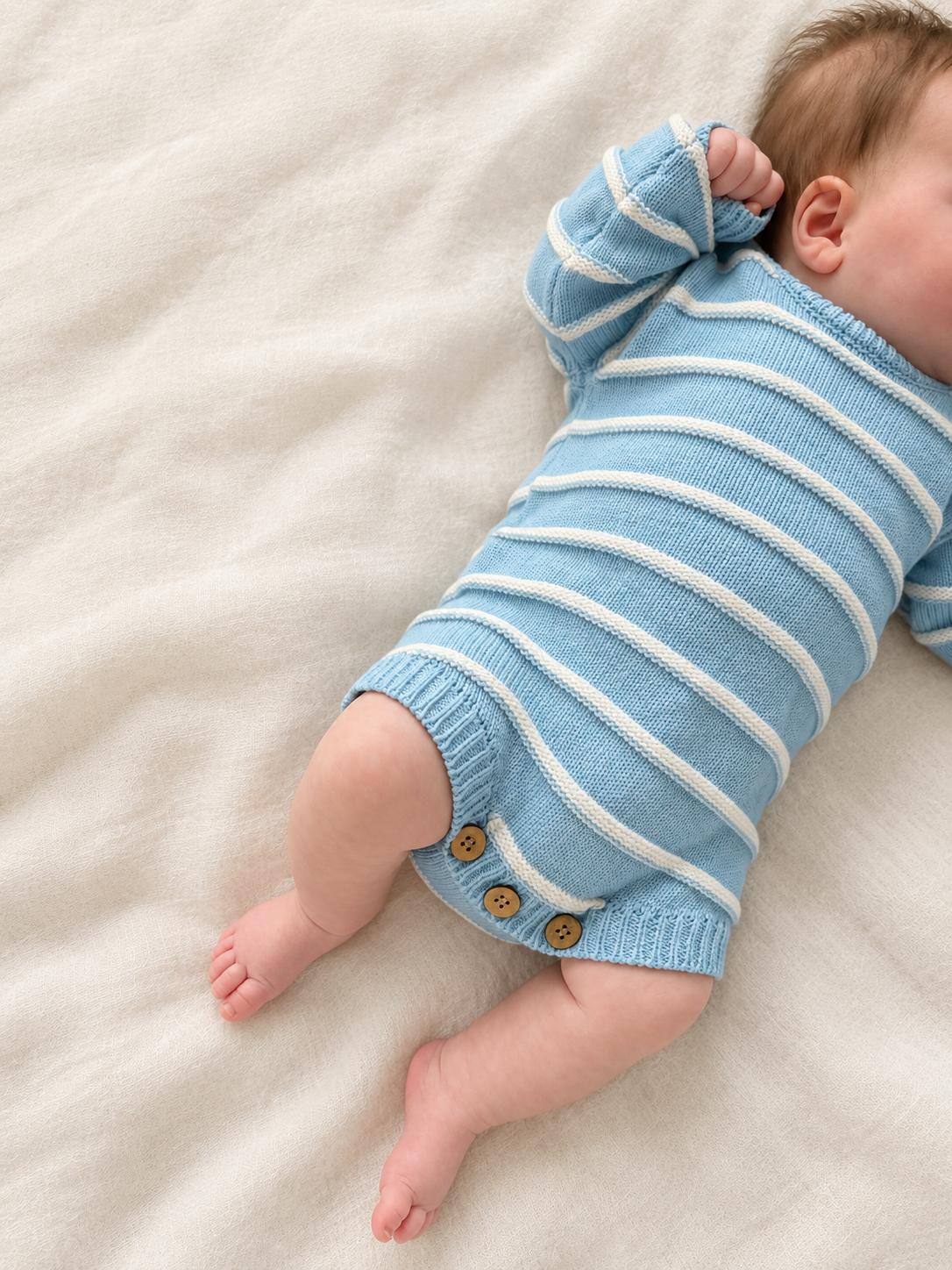 sky blue ribbed newborn organic cotton rompe