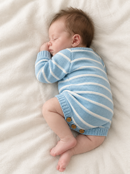 sky blue ribbed newborn organic cotton romper announcement outfit